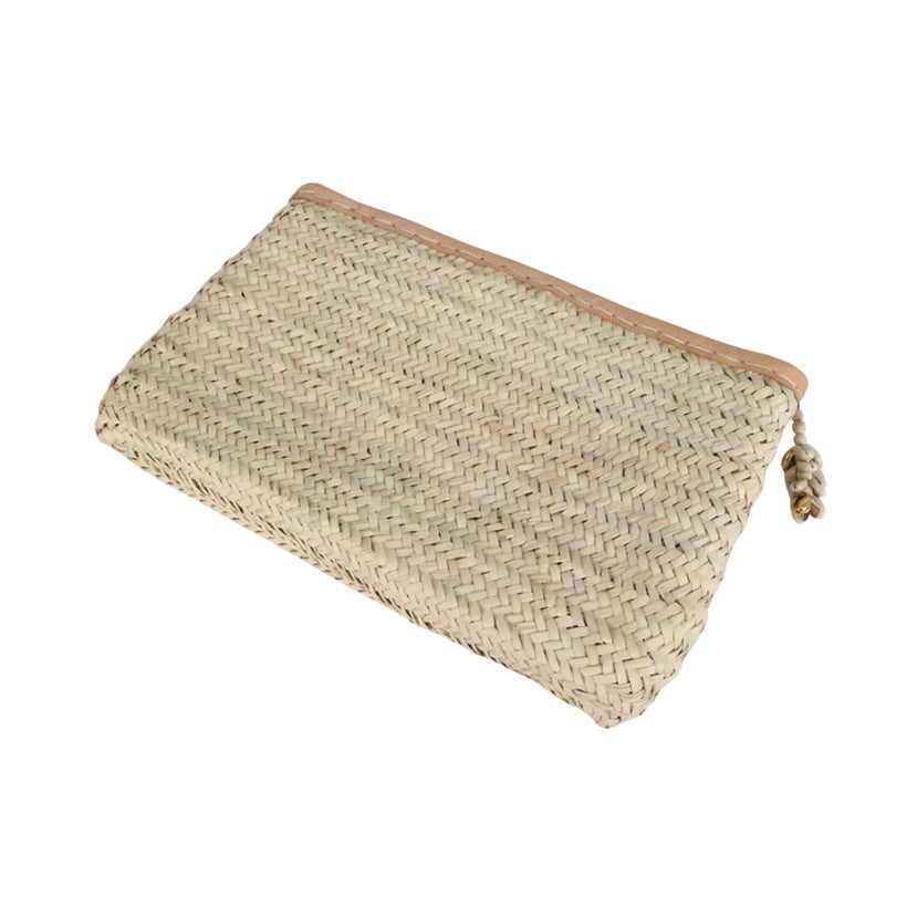 PALM CLUTCH BAG WITH LEATHER TRIM