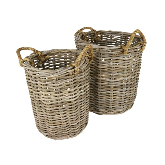RATTAN & ROPE OPEN LAUNDRY BASKETS - SET OF 2