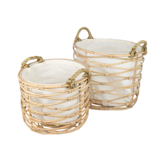 RATTAN & ROPE WAVY LAUNDRY BASKETS - SET OF 2